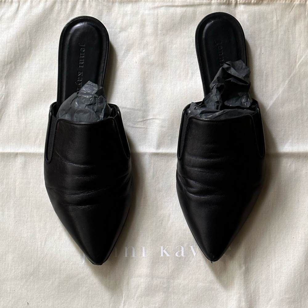 Jenni Kayne Black Lambskin Mules Size 38 1/2